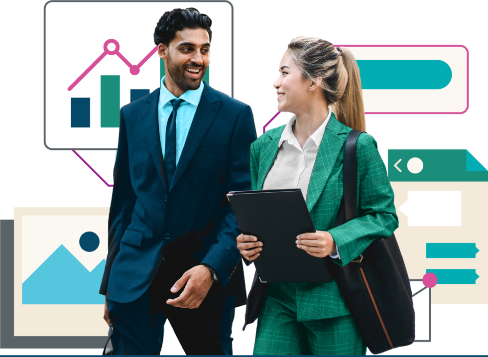 Business professionals discussing company value