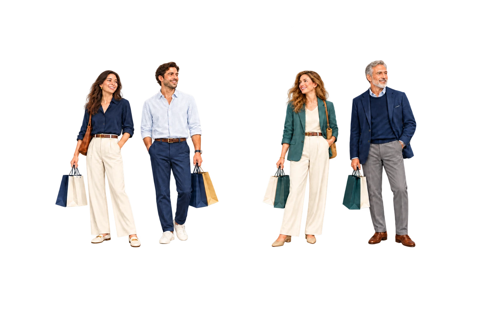Four illustrated customers in two campaign groups